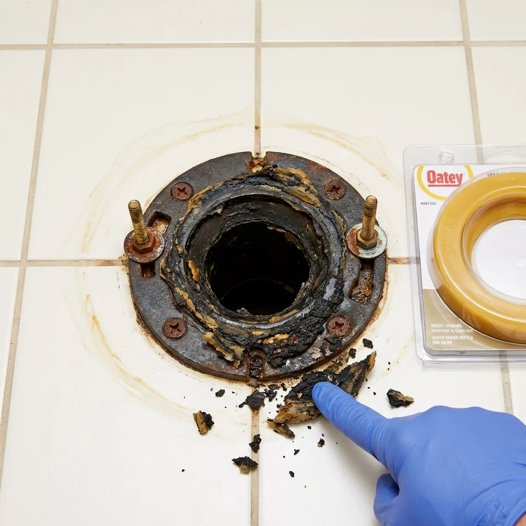 Failed wax ring showing water seepage at the base of a toilet in a Cornwall, NY home