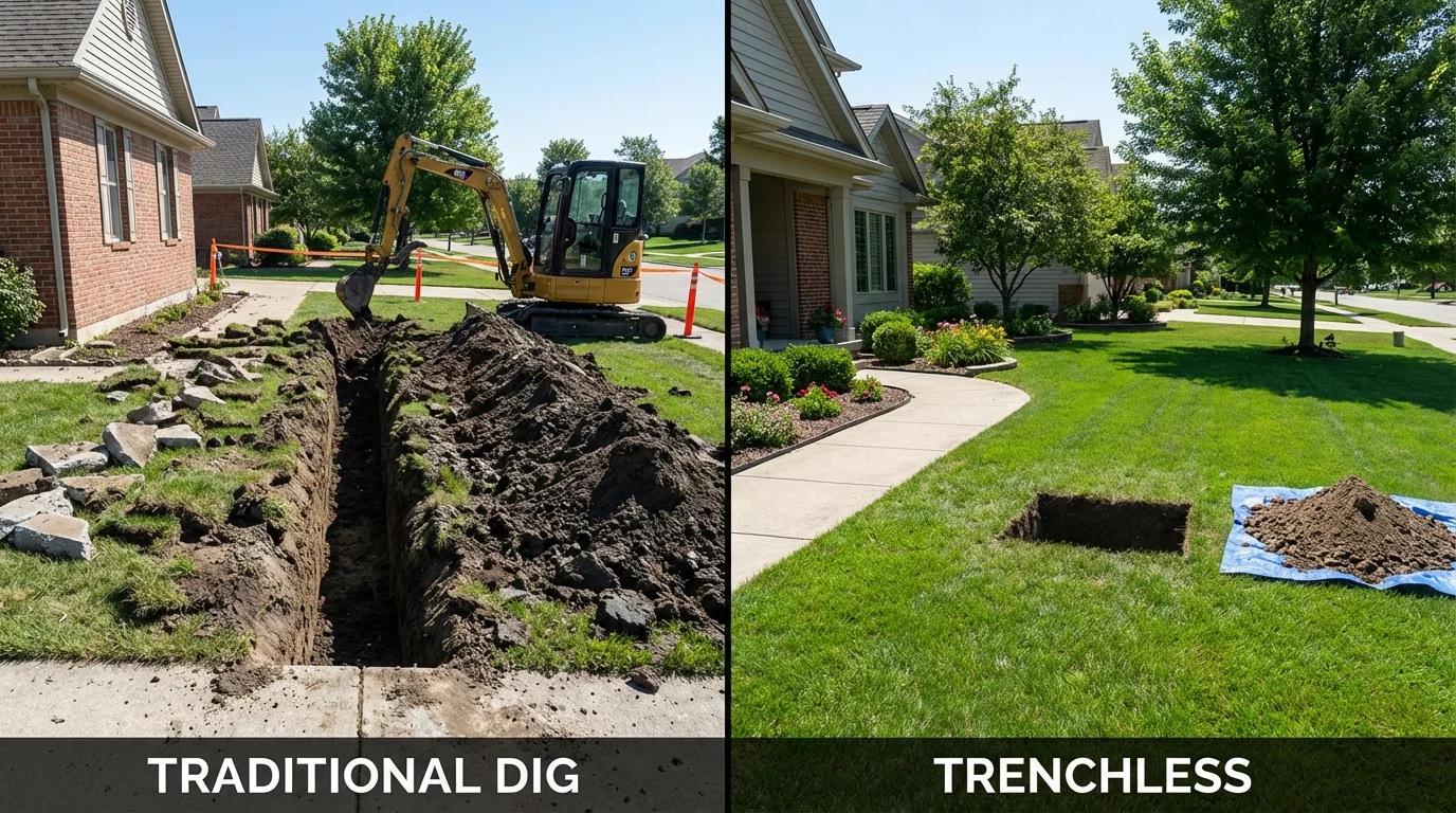 Trenchless sewer repair with minimal yard damage versus traditional excavation in Cornwall, NY